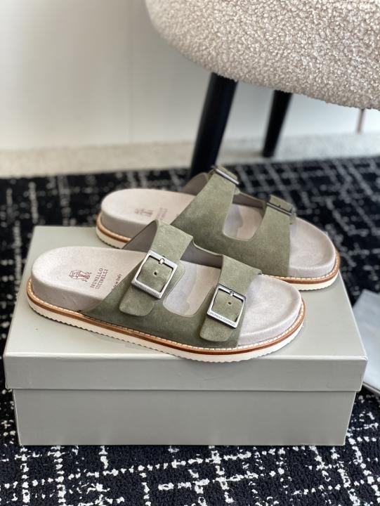 Brunello_Cucinelli Suede Sandals GreenCream