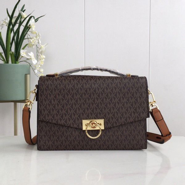 Michael Kors Hendrix Logo CrossBody Bag With OG Box & Dust Bag (21009 Coffee Brown)