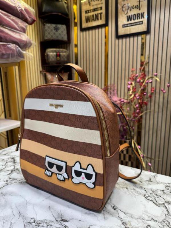 Karl Lagerfeld Paris Adele Multi Monogram Premium Quality Backpack With Dust Bag (Brown)