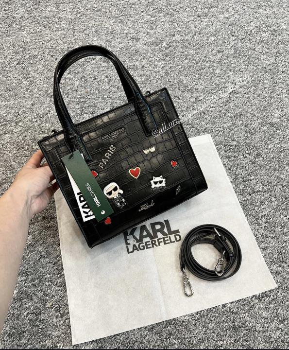 KARL LAGERFIEL.D PARIS PREMIUM BLACK LEATHER TOTE BAG WITH OG DUST BAG