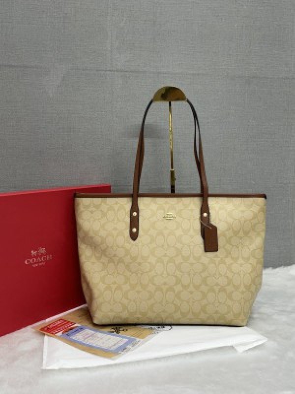 Coach_Signature_City_Tote_Bag_With_OG_Red_Box_(55398_Apricot_Caramel)