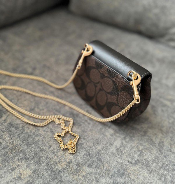 Coach_Morgan_Card_Case_On_A_Chain_In_Signature_Canvas_Brown_Black_CK439_With_OG_Box_&_Dust_Bag