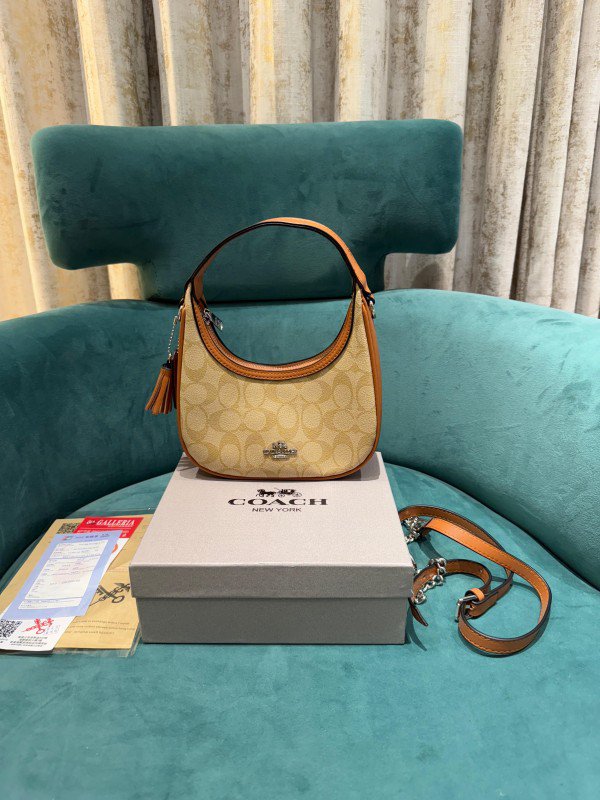 Coach_Carmen_Mini_Crossbody_In_Signature_Jacquard_Light_Apricot_With_Caramel_With_OG_Box_&_Dust_Bag_(2750)