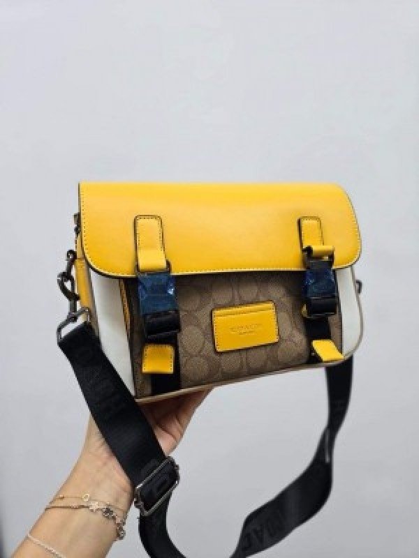 Coach Track Crossbody In Signature Canvas With Dust Bag 1680 White Yellow(LB)
