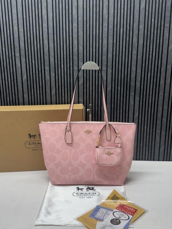 Coacch Fiona Pink Tote Bag With Original Box Small Pouch Dustcover Tags And Card